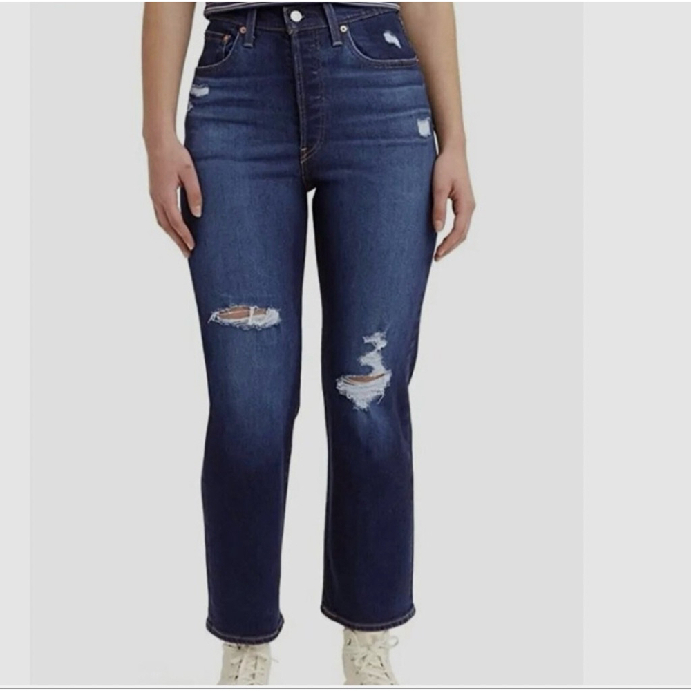 LEVI'S Ultra High-Rise Ribcage Straight Leg Distressed Ankle Jeans Women 29